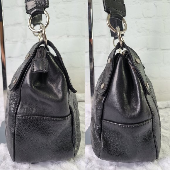 AIRONE Unique Beautiful Embossed Black Genuine Leather Shoulder Bag - Picture 6 of 12